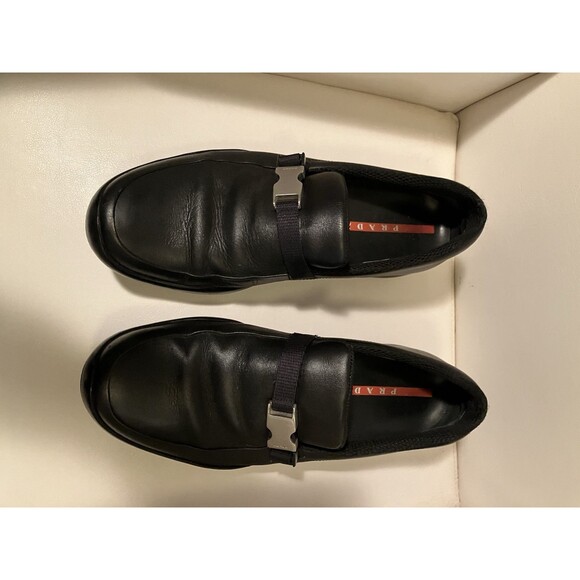 Prada Men’s Leather Driving Loafers w/ Silver Buckle
